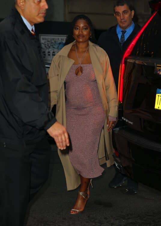 Pregnant actress Keke Palmer greets the media as she arrives at The Whitby Hotel.