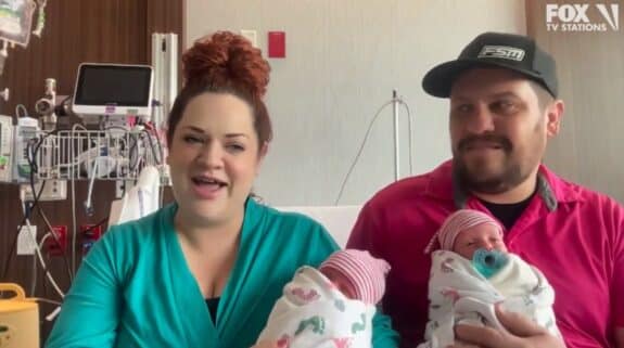 Kali Jo and Cliff Scott hold their newborn twins