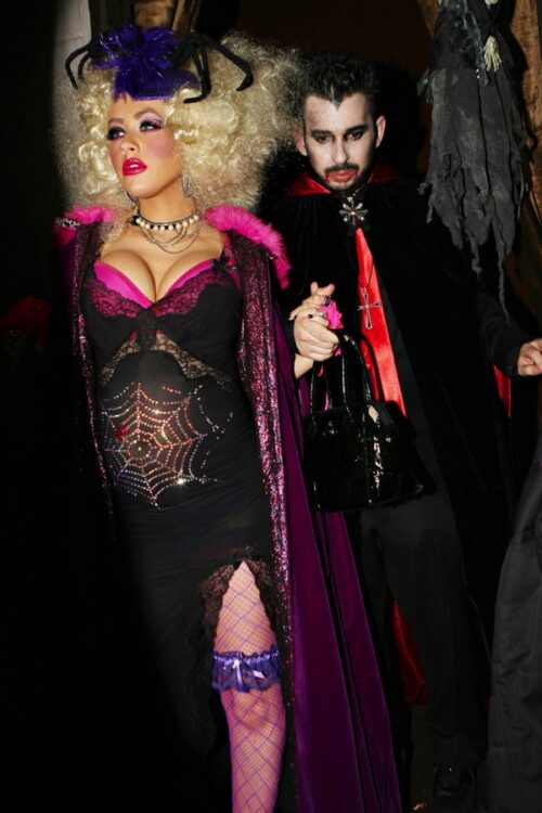 Pregnant Christina Aguilera and hubby in costume out at Hyde