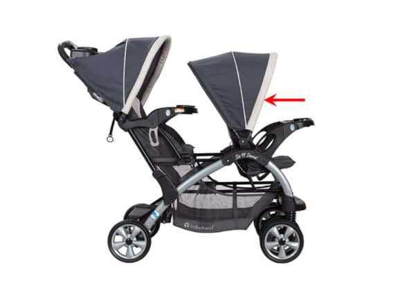 Side View of Baby Trend Sit N Stand Double stroller model number beginning SS76