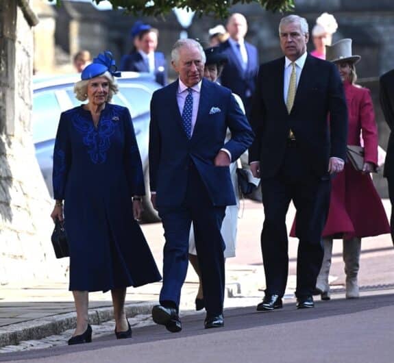 King Charles III - Camilla - Queen Camilla - Prince Andrew - Sophie attend easter service st george chapel 2023