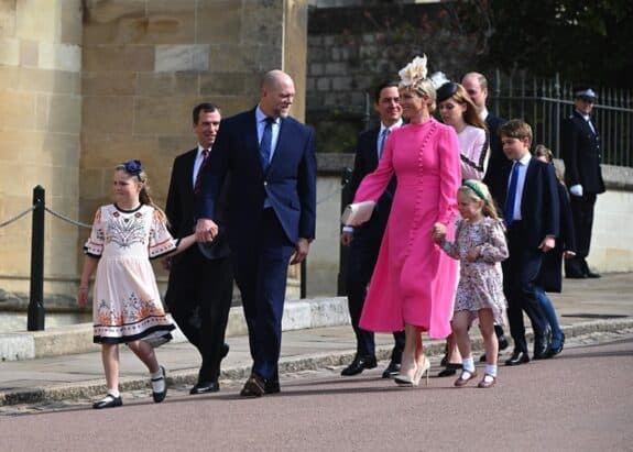 Peter Phillips - Zara Tindall - Mike Tindall - Prince William - Edoardo Mapelli Mozzi - Princess Beatrice arrive for easter service at st georges chapel 2023