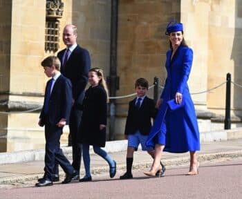 Prince William - Catherine - Kate Middleton - Prince George - Princess Charlotte - Prince Louis arrive for easter services at st georges chapel 2023