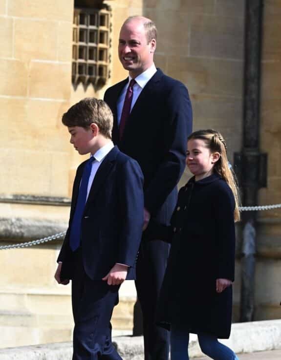 Prince William - Prince George - Princess Charlotte arrive at easter service st george chapel 2023