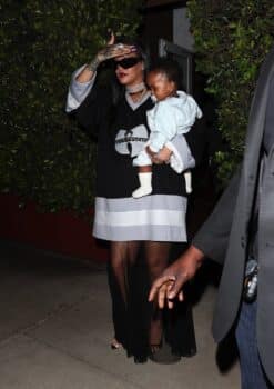 Rihanna takes her baby to dinner with her mother at Giorgio Baldi Restaurant in Santa Monica