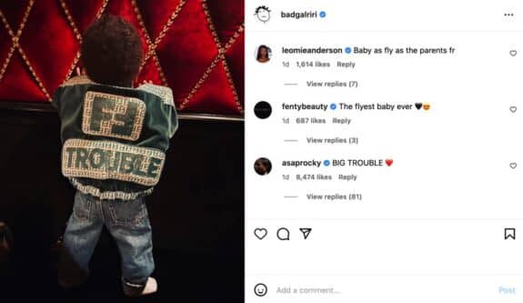 Photo of rihanna's baby in Fendi jacket.