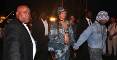 Pregnant Rihanna and A$AP rocky at Louis Vuitton Spring-Summer 2024 ready-to-wear mens fashion show in Paris