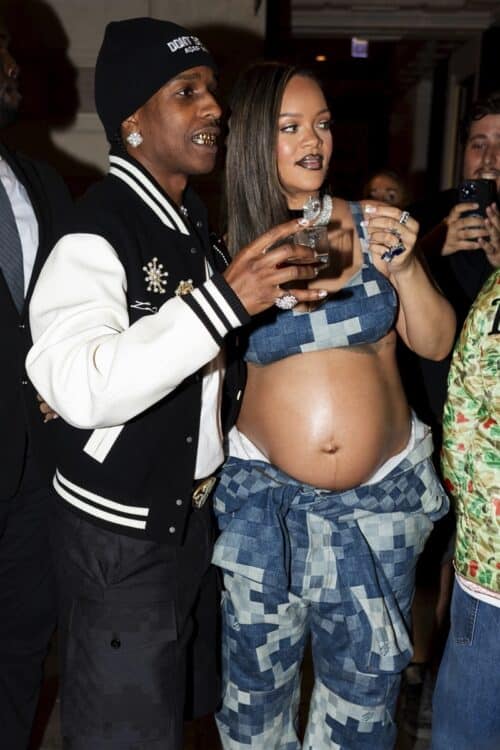 Pregnant Rihanna with her companion A$AP Rocky in paris after Louis Vuitton
