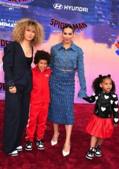 Weslie Boss, Maddox Boss, Allison Holker, Zaia Boss at spiderman premiere