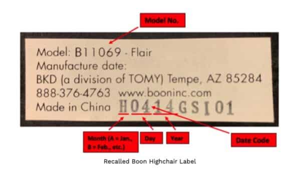 Boon Flair & Flair Elite highchairs label