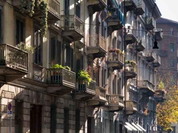 Italy, Turin, apartment balconies