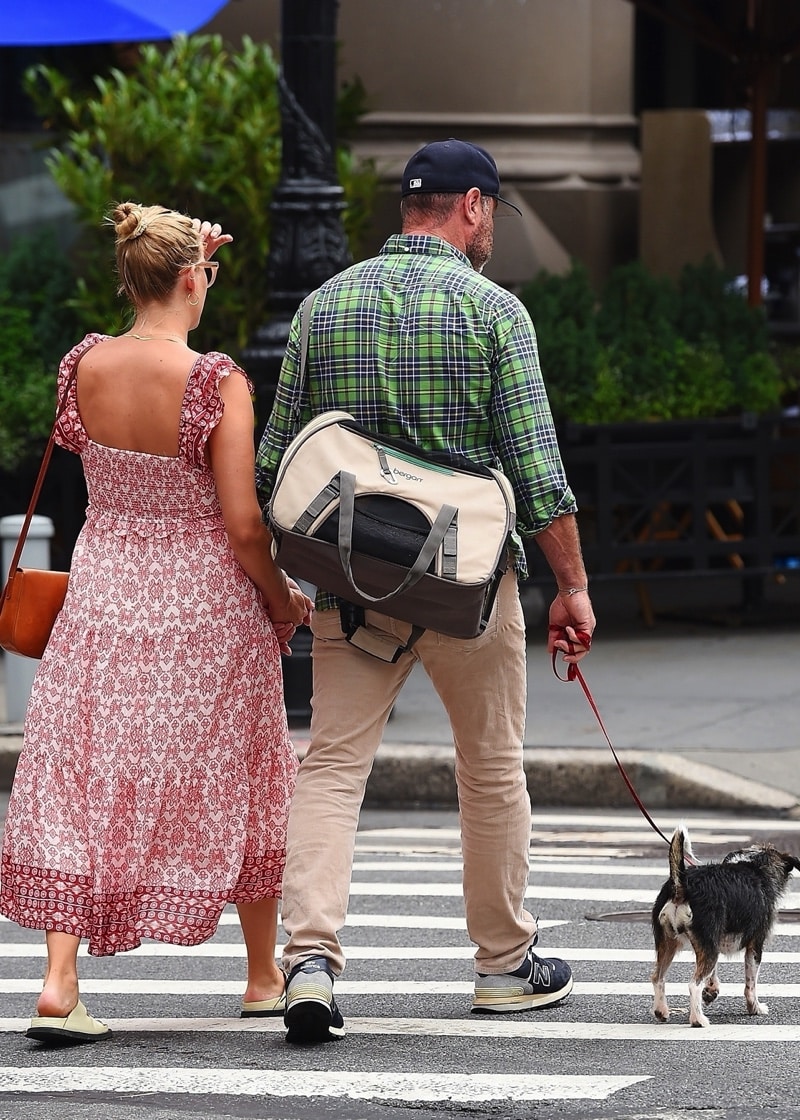 Liev Schreiber and pregnant wife Taylor Neisen hold hands as they get