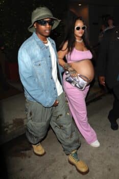 pregnant rihanna wears a pink tracksuit while out for dinner with husband ASAP rocky