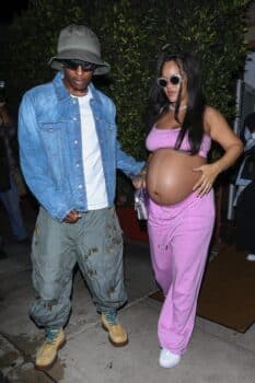 pregnant rihanna wears a pink tracksuit while out for dinner with husband ASAP rocky