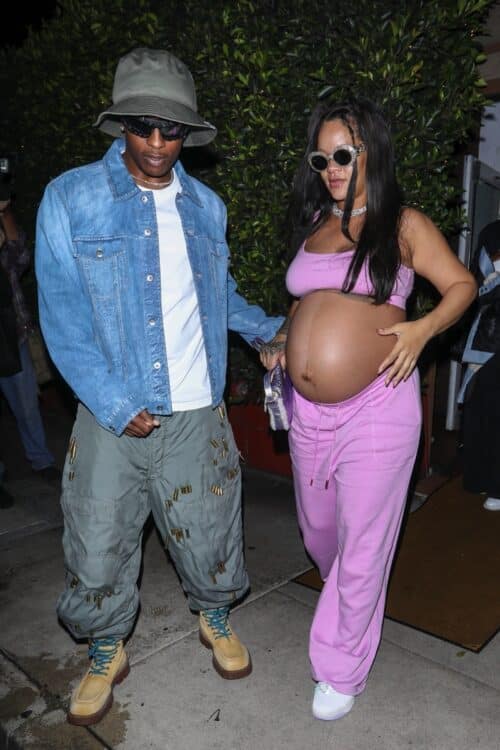 pregnant rihanna wears a pink tracksuit while out for dinner with husband ASAP rocky