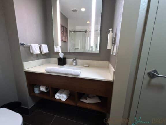 Room Tour - Hilton Garden Inn 33rd Street NYC bathroom