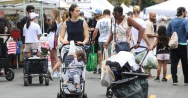 Emmy Rossum was spotted at Brentwood Farmers Market with her children and nanny