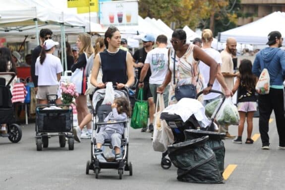 Emmy Rossum was spotted at Brentwood Farmers Market with her children and nanny