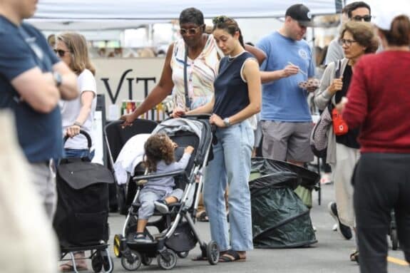 Emmy Rossum was spotted at Brentwood Farmers Market with her children and nanny