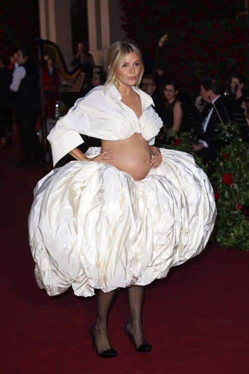 pregnant Sienna Miller Reveals Her Bare Baby Bump in Schiaparelli on the Vogue World 2023 Red Carpet