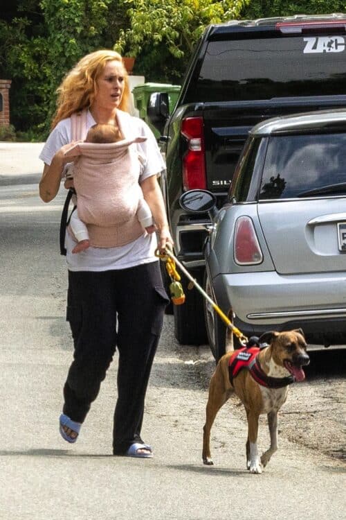 Rumer Willis and little Louetta take their pooch out for a stroll