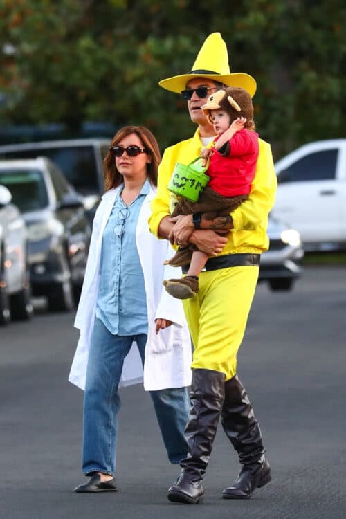 Ashley Tisdale and family charm Toluca Lake with Curious George themed Halloween costumes