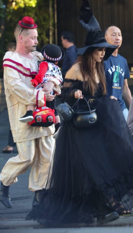Macaulay Culkin and Brenda song step out for Halloween with kids and family