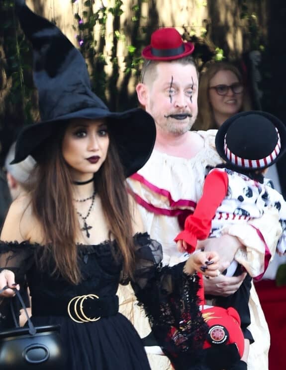 Macaulay Culkin and Brenda song step out for Halloween with kids and family