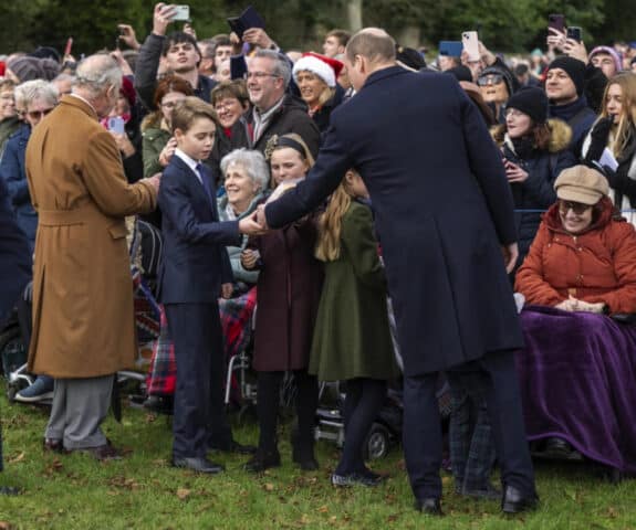 King Charles, Prince George, William, Prince of Wales, Princess Charlotte, Mia Tindall greet well wishers after Christmas 2023 service
