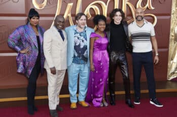 Natasha Rothwell, Paterson Joseph, Paul King, Calah Lane, Timothee Chalamet, Keegan-Michael Key at wonka premiere