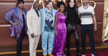 Natasha Rothwell, Paterson Joseph, Paul King, Calah Lane, Timothee Chalamet, Keegan-Michael Key at wonka premiere