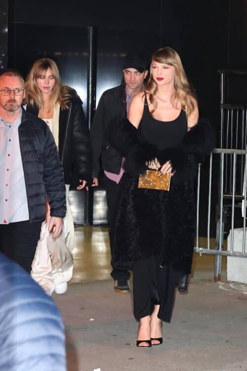 Pregnant Suki Waterhouse, Taylor Swift and Robert Pattinson leave the DGA theater to attend the Poor Things movie premiere after party