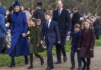 Prince George, William, Prince of Wales, Princess Charlotte, Mia Tindall and Kate, Princess of Wales walking to church christmas day 2023