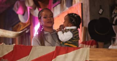 Rihanna holds son RZA as she shops at Kemo Sabe Aspen