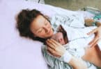 postpartum mom with baby
