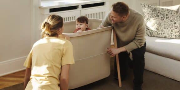 Stokke Snoozi bassinet adjusted for older babies