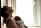 tired stress mom with baby