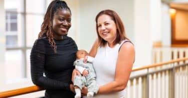 Sara Leister and Emma Dolezal with baby Olivia