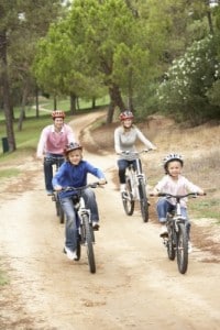 family riding bikes