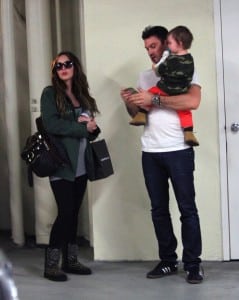 A pregnant Megan Fox with husband Brian Austin Green and son Noah at the doctors in LA