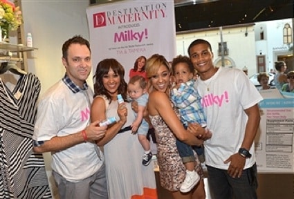 Adam Housley, Tamera Mowry with son Aden Housley, Tia Mowry with son Cree Mowry-Hardrict and Cory Hardrict