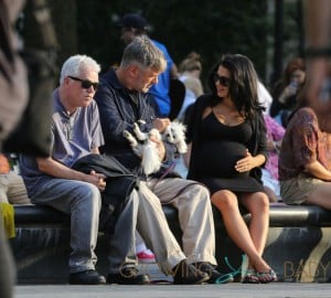 Alec Baldwin and his pregnant wife Hilaria Thomas seen out and about in Washington square park in New York City