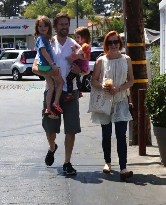 Alyson Hannigan, Alexis Denisof with Keeva and Satyana Denisof at the Brentwood Country Market