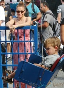 Alyssa Milano with son Milo Thomas Bugliari at the farmers market