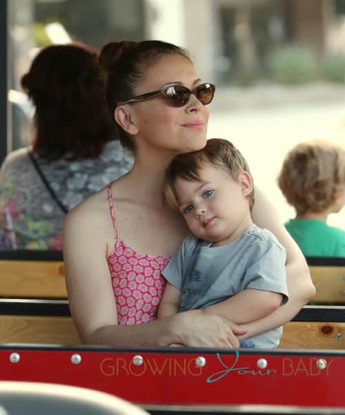 Alyssa Milano with son Milo Thomas Bugliari at the farmers market