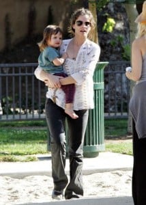 Amanda Peet at the park with daughter Frances Pen