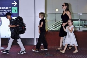 Angelina Jolie with Shiloh, Vivienne and Pax in Tokyo