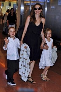 Angelina Jolie with Shiloh and Vivienne in Tokyo