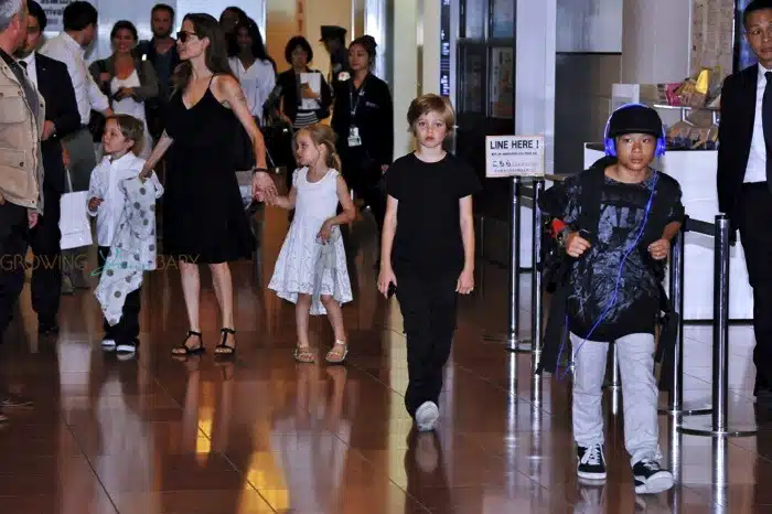 Angelina Jolie with kids Shiloh, Vivienne, Knox and Pax in Tokyo