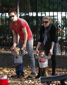 Anna Paquin and Stephen Moyer with their twins Poppy and Charlie in NYC